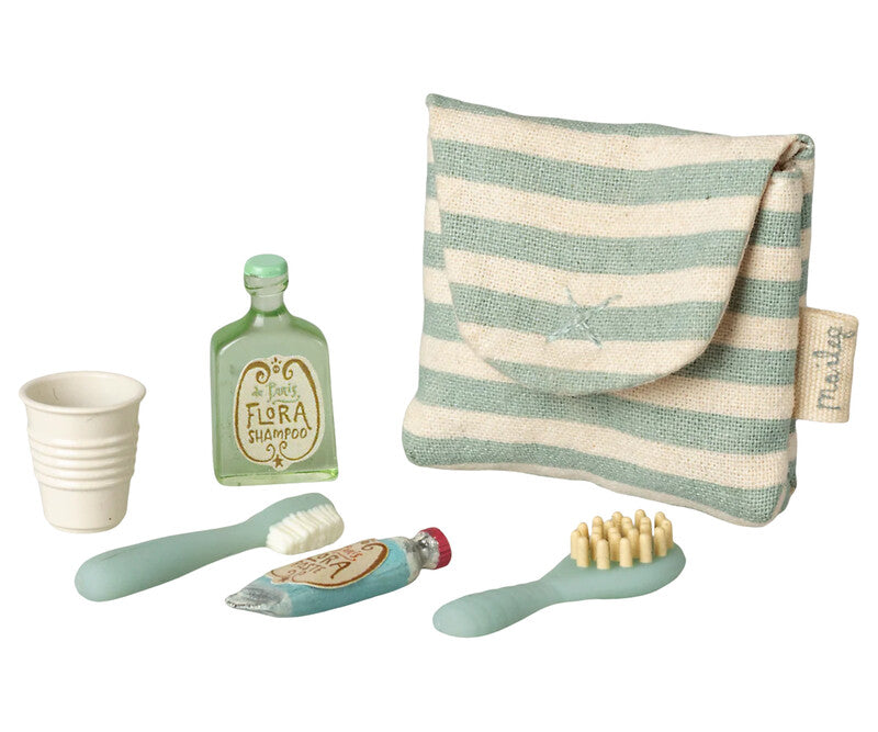 Tooth brush set in bag, Mouse - Blue stripe