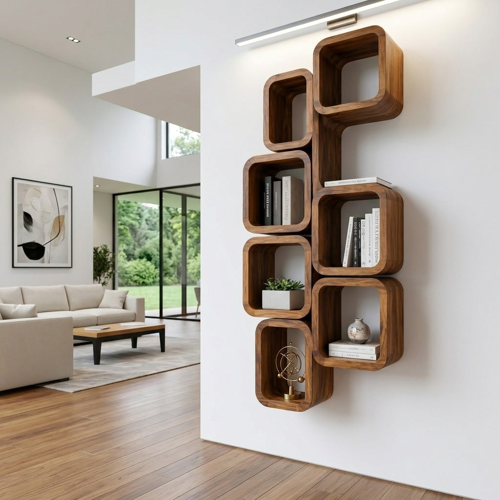 Modern Wall Mounted Bookshelf With Square Design For Living Room