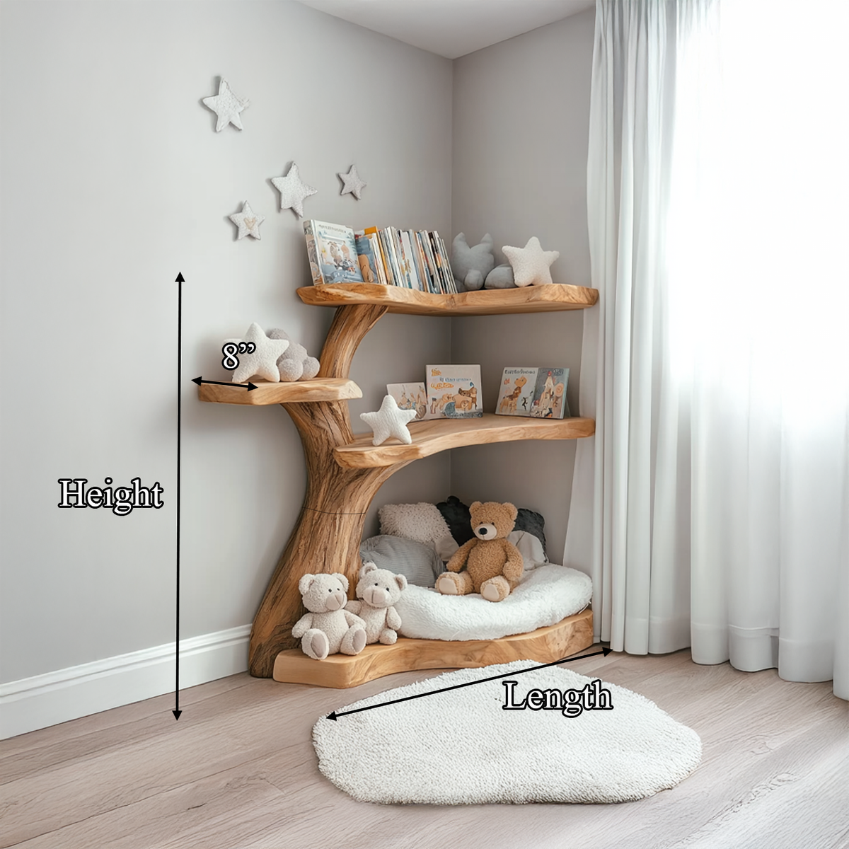 Rustic Corner Tree Bookshelf Kids Room Nursery