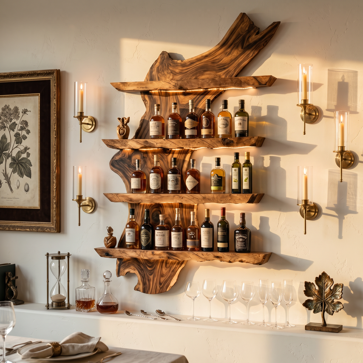 Mid Century Wine Rack For Kitchen Bar Wall Shelf