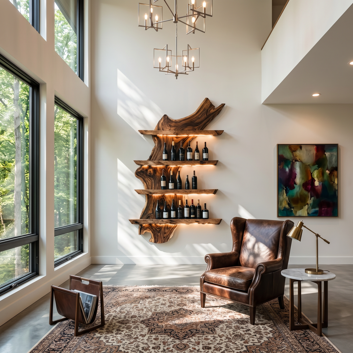 Mid Century Wine Rack For Kitchen Bar Wall Shelf