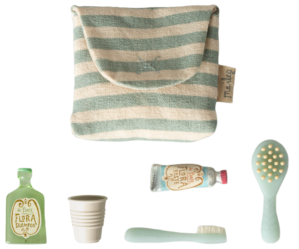 Tooth brush set in bag, Mouse - Blue stripe