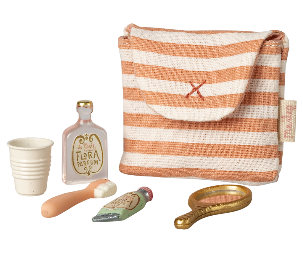 Tooth brush set in bag, Mouse - Coral stripe