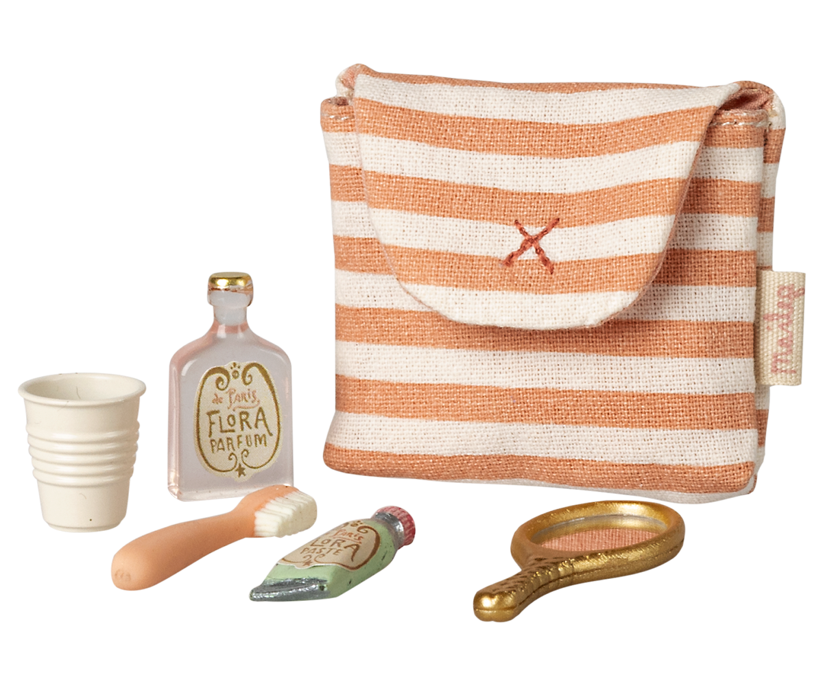 Tooth brush set in bag, Mouse - Coral stripe