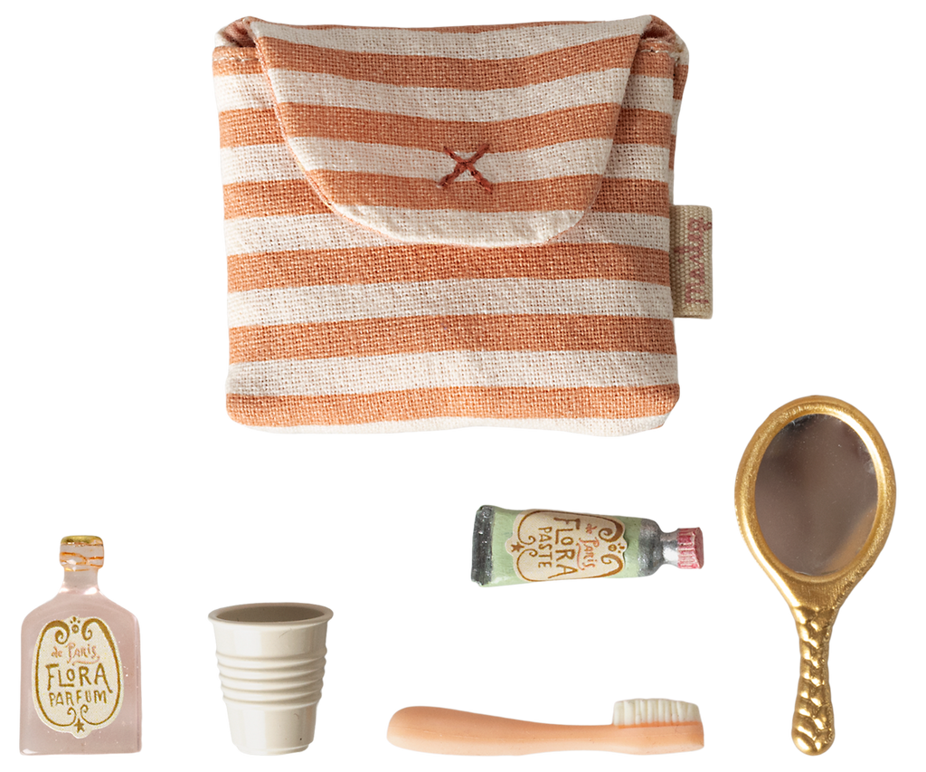 Tooth brush set in bag, Mouse - Coral stripe