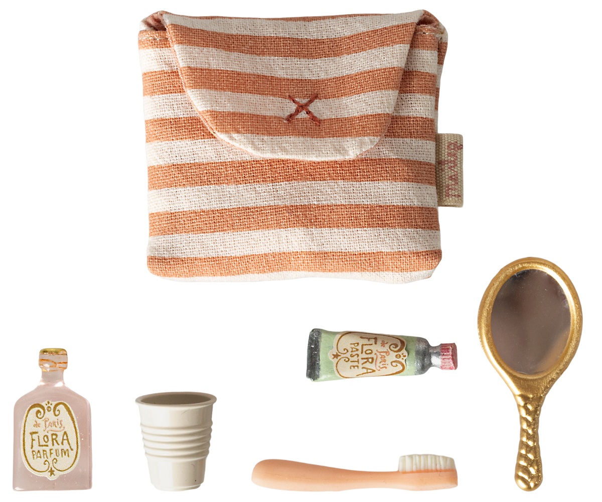Tooth brush set in bag, Mouse - Coral stripe
