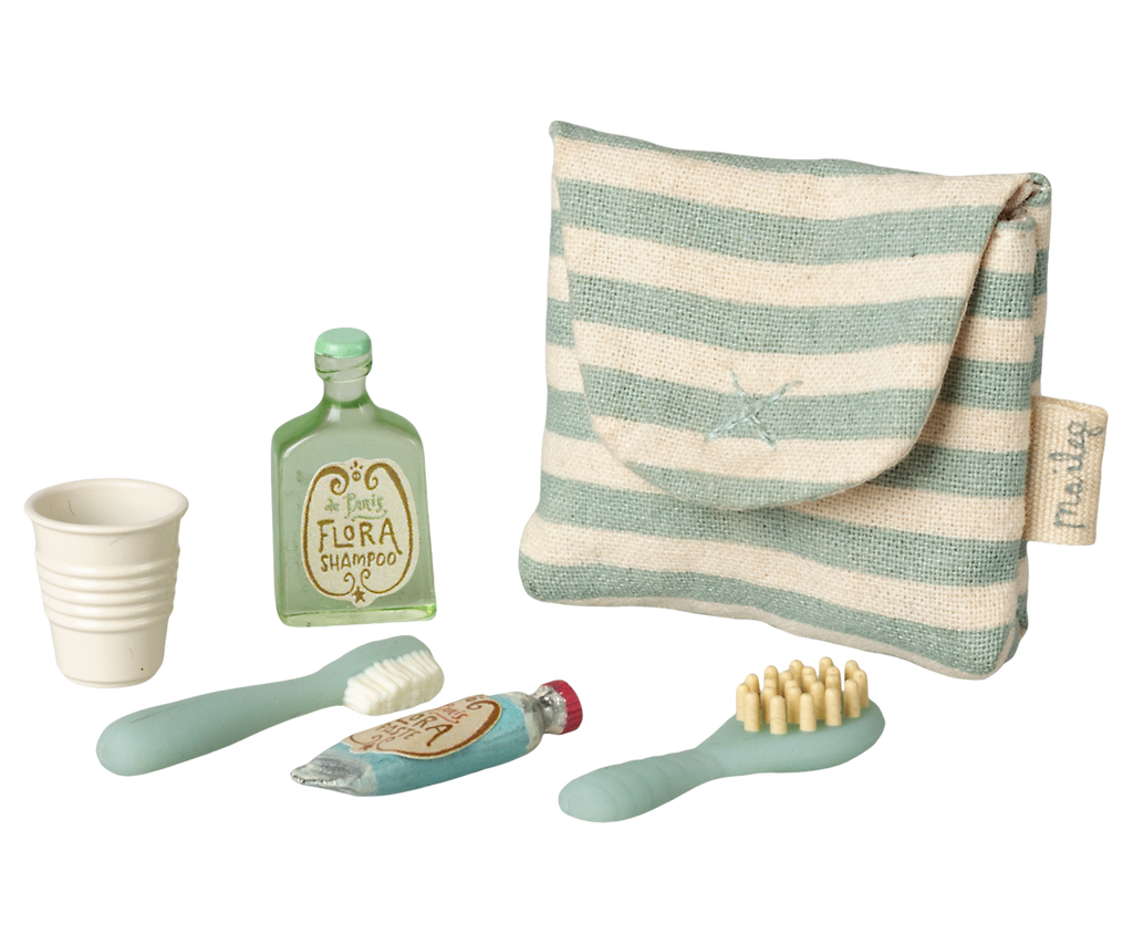Tooth brush set in bag, Mouse - Blue stripe