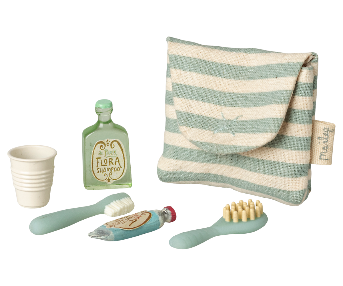 Tooth brush set in bag, Mouse - Blue stripe