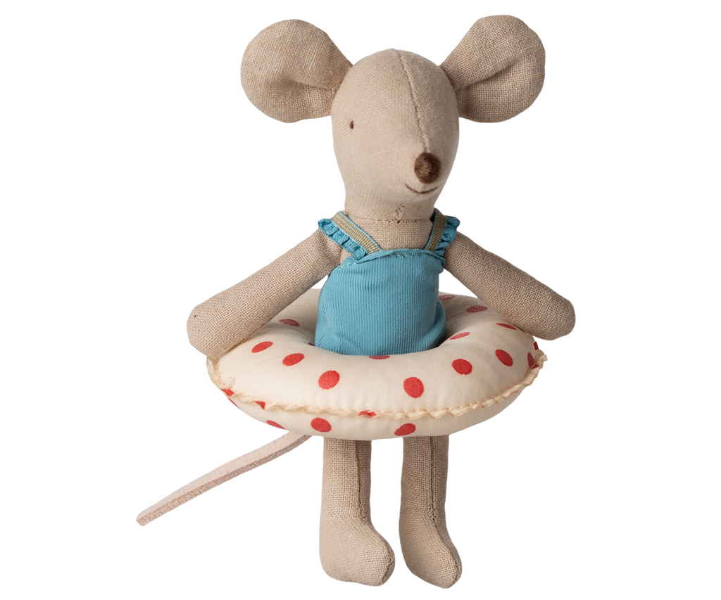 Little sister, Beach mouse with float -  Red dots
