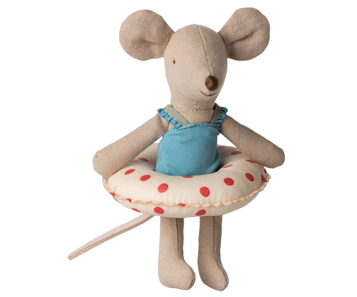 Little sister, Beach mouse with float -  Red dots