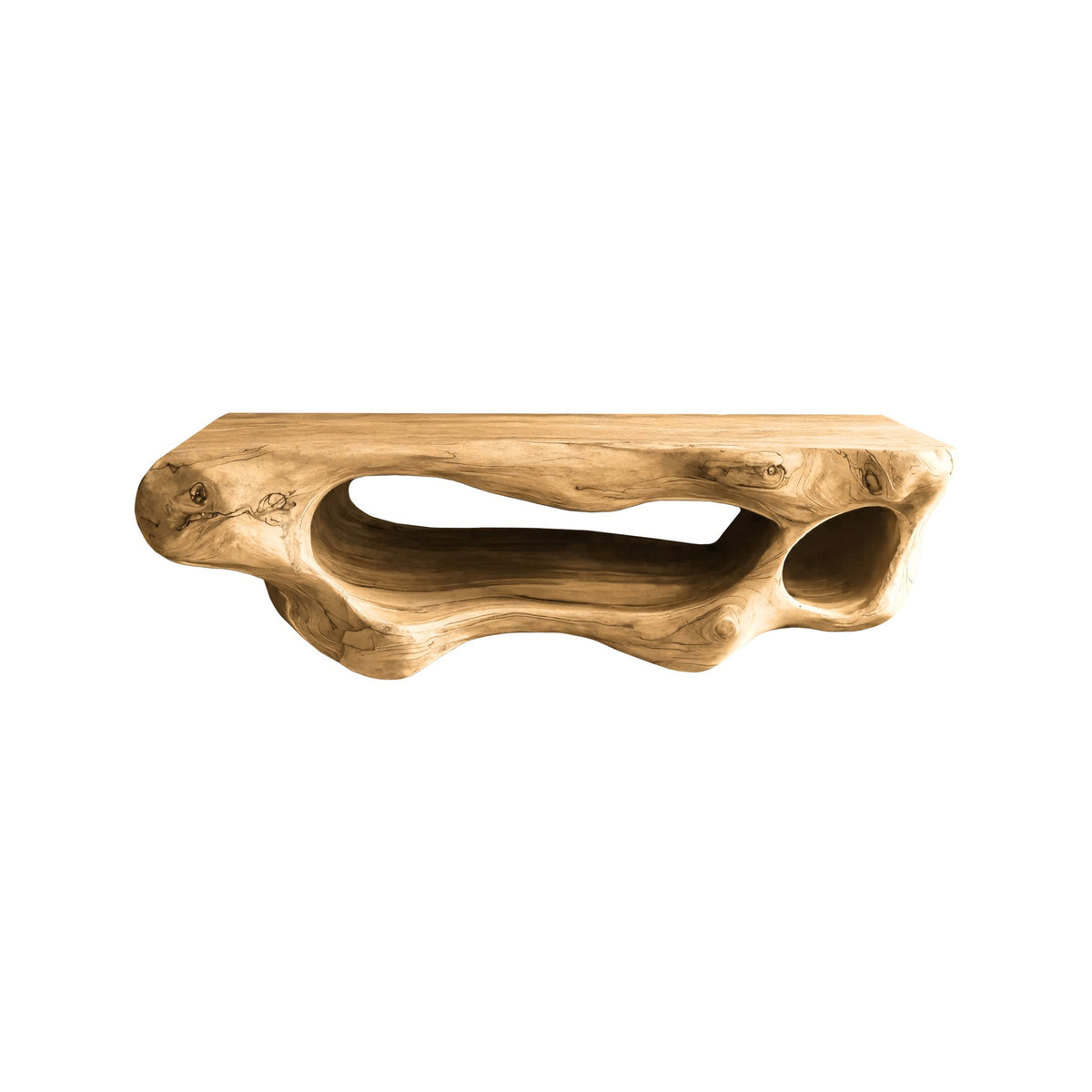 Corva Sculpted Solid Wood Floating Bathroom Vanity With Open Storage