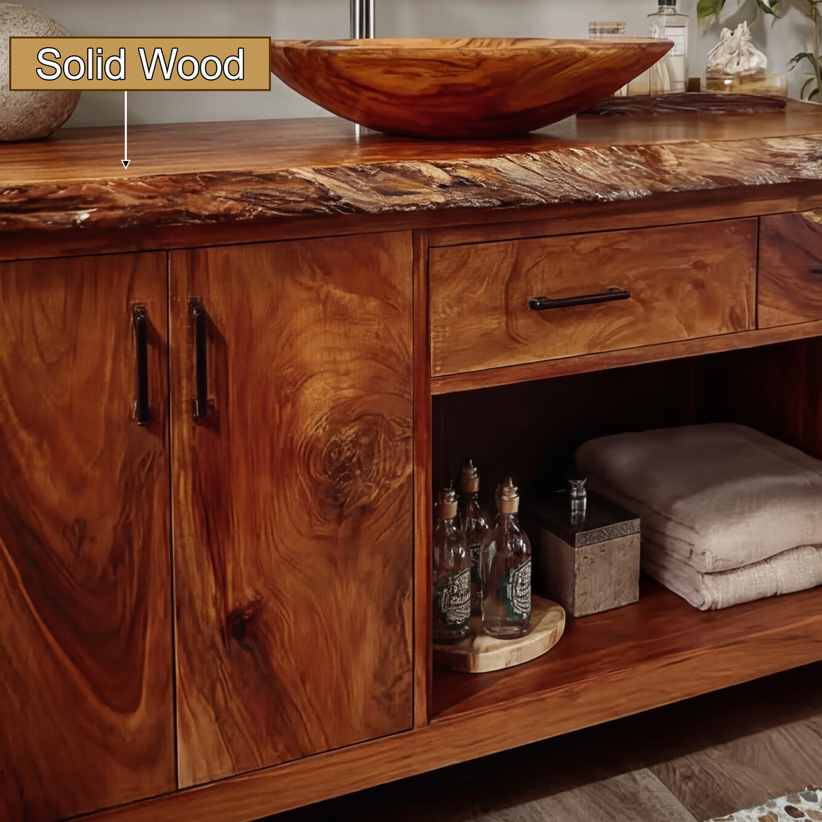 Eldorin Live Edge Solid Wood Freestanding Bathroom Vanity With Cabinet