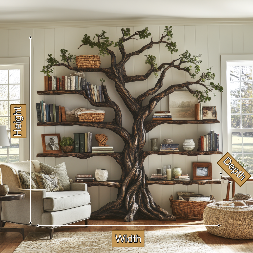 Eldrathen Sculpted Solid Wood Tree Bookshelf