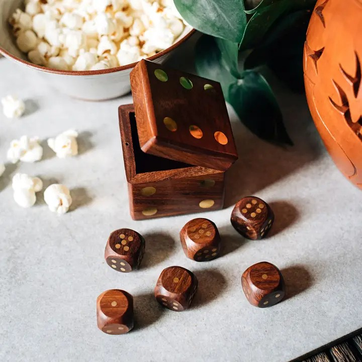 Handcrafted Wooden Dice Set with Storage Box