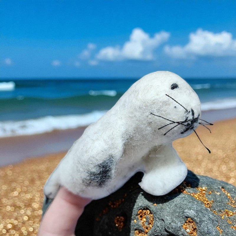 Harbor Seal Felt Finger Puppet, Handcrafted