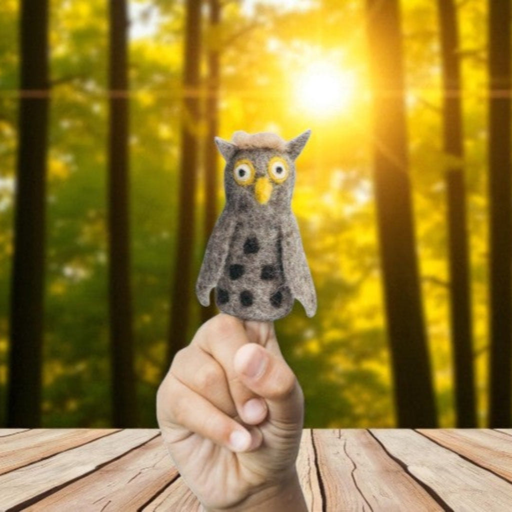 Owl Felt Finger Puppet, Handcrafted