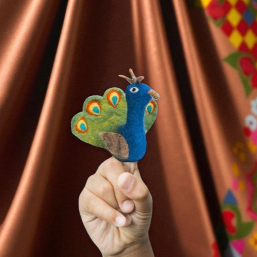 Peacock Felt Finger Puppet, Handcrafted