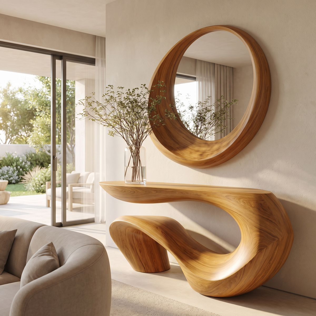Vaelrith Sculpted Solid Wood Console Table