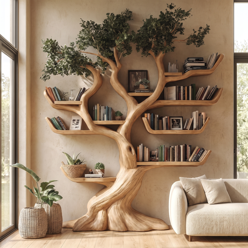 Verdantris Sculpted Solid Wood Tree Bookshelf