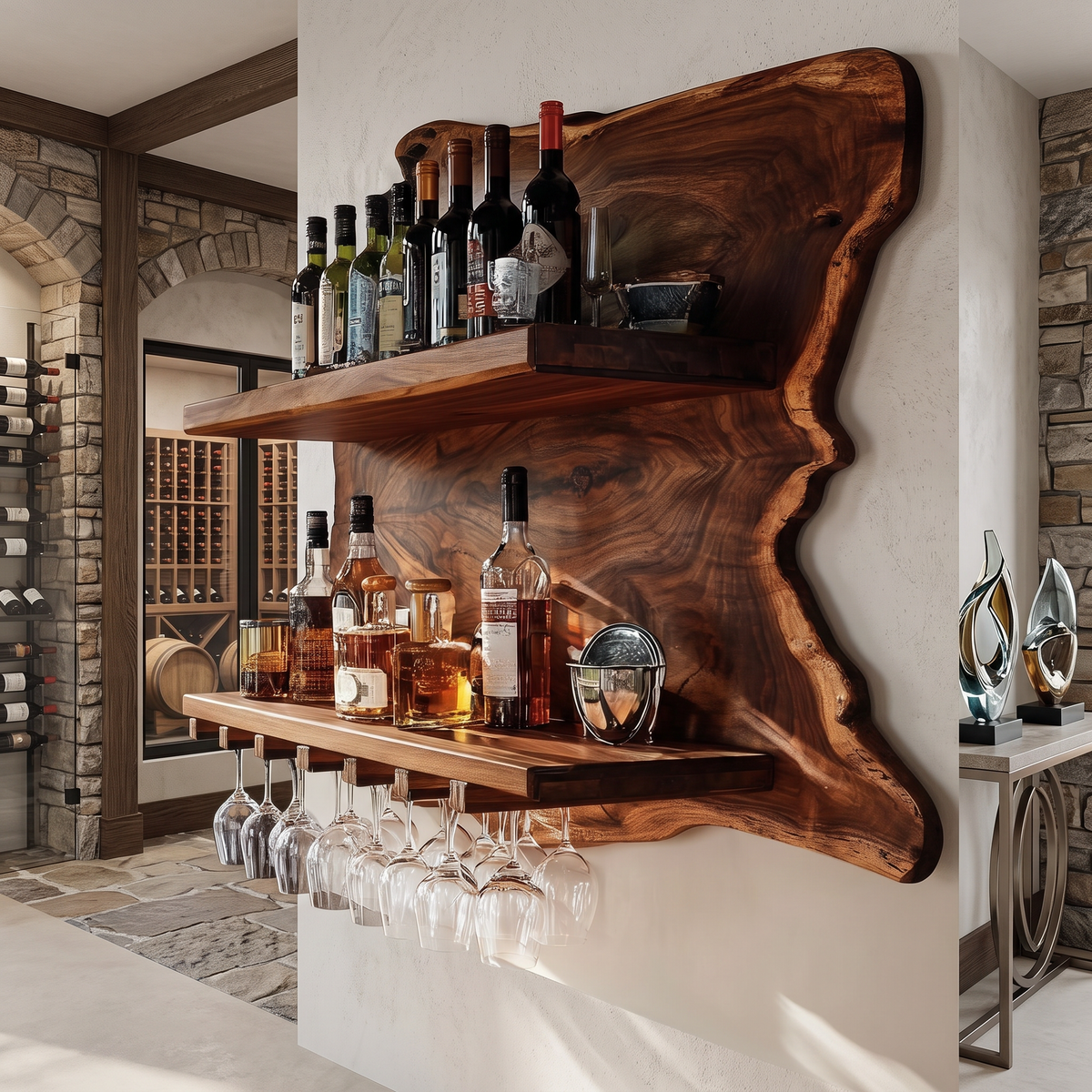 Thornmere Live Edge Handcrafted Floating Wine Shelf SPA623534