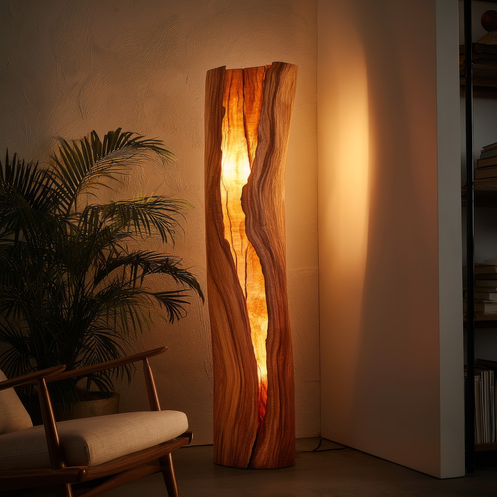 Velarith Sculpted Live Edge Integrated LED Wood Floor Lamp