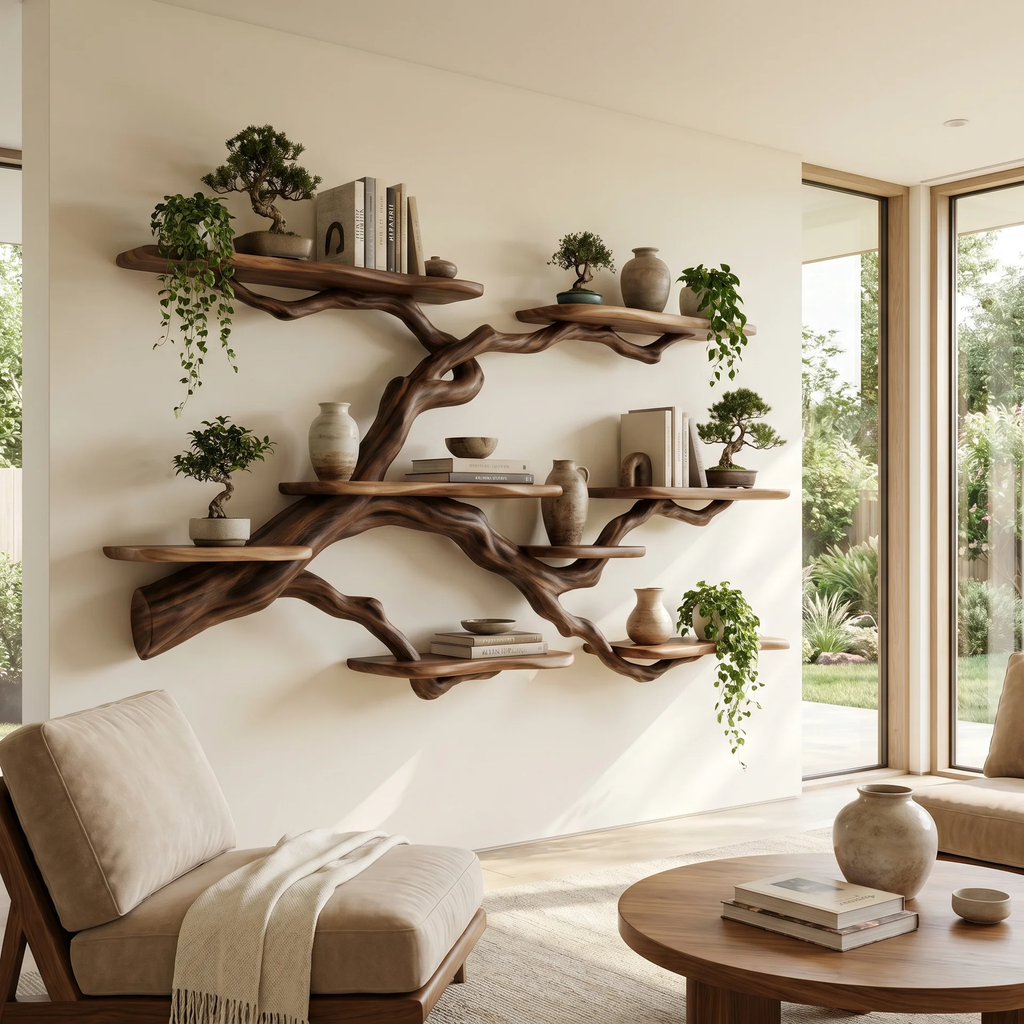 Verdantridge Handcrafted Solid Wood Floating Tree Bookshelf