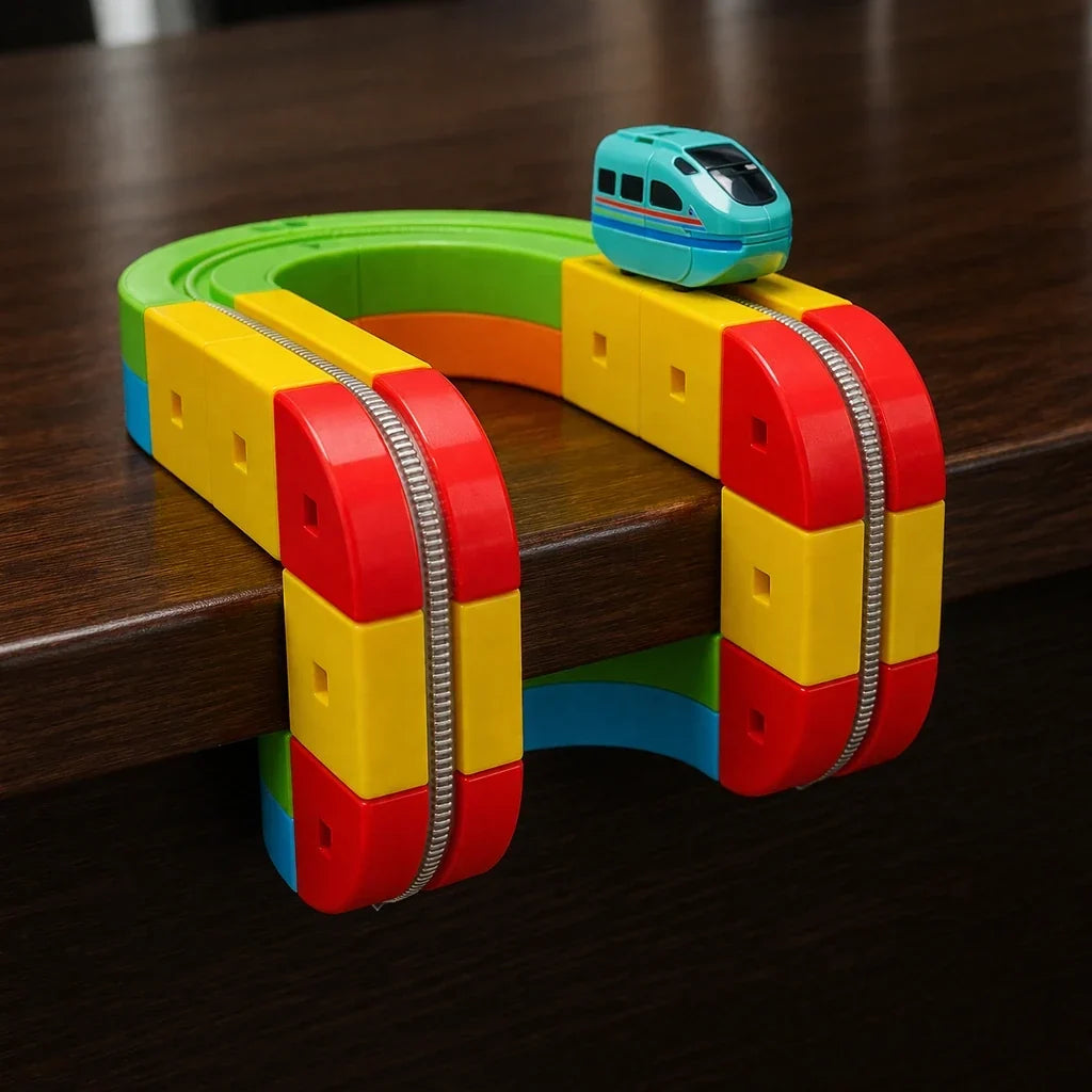 Motorized Train Track Set, Modular 3D Clip-Fit Pieces – view 3
