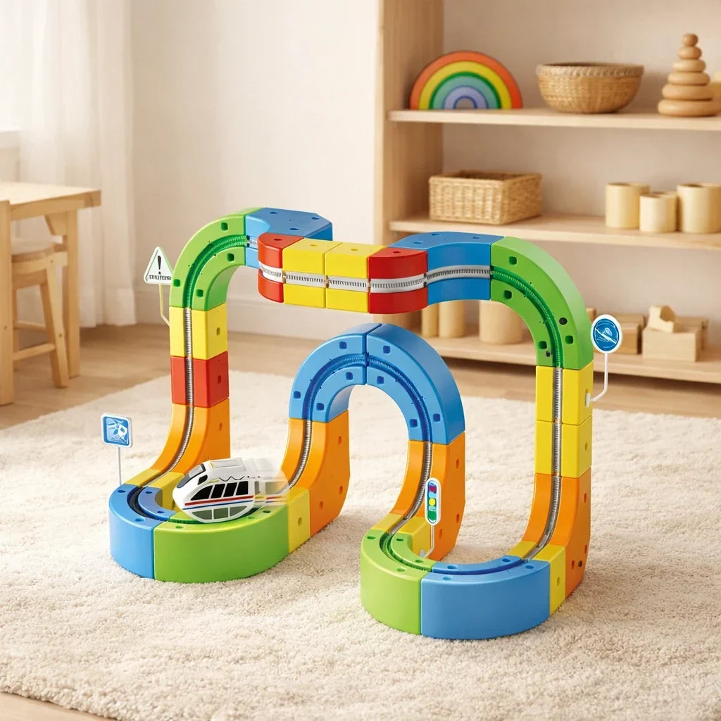 Motorized Train Track Set, Modular 3D Clip-Fit Pieces – view 2