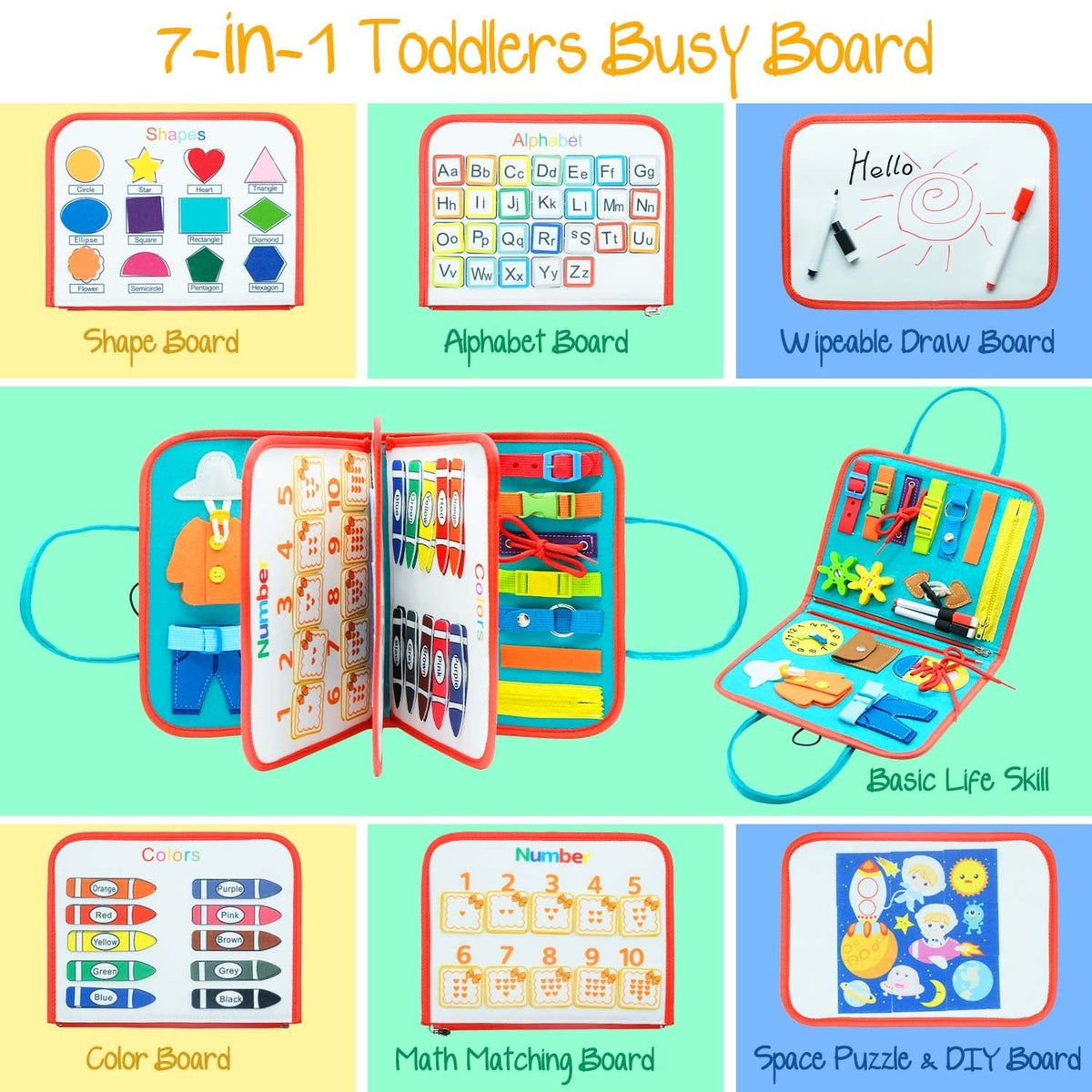 Toddler Busy Book, Quiet Activity Book with Buckles, Zippers, Laces – view 4