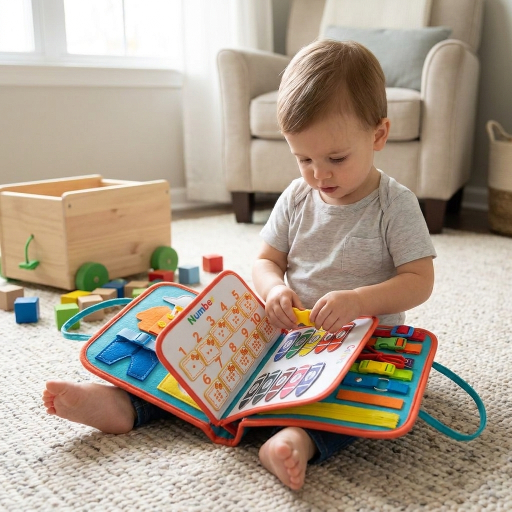 Toddler Busy Book, Quiet Activity Book with Buckles, Zippers, Laces