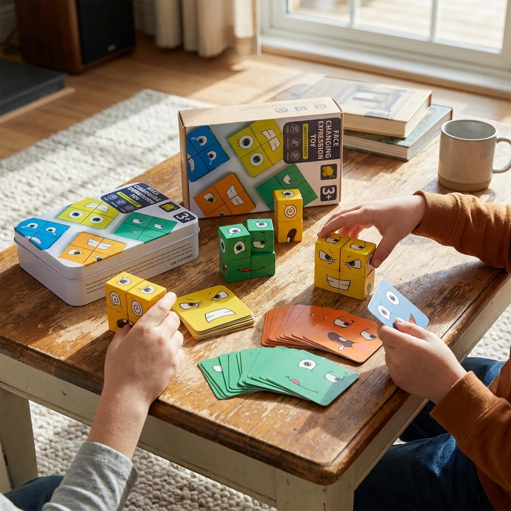 Face Matching Cube Game with Expression Cards for Family Game Night