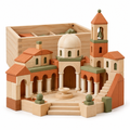 Beech wood arches and columns block set in terracotta, cream and olive built into a piazza scene on white