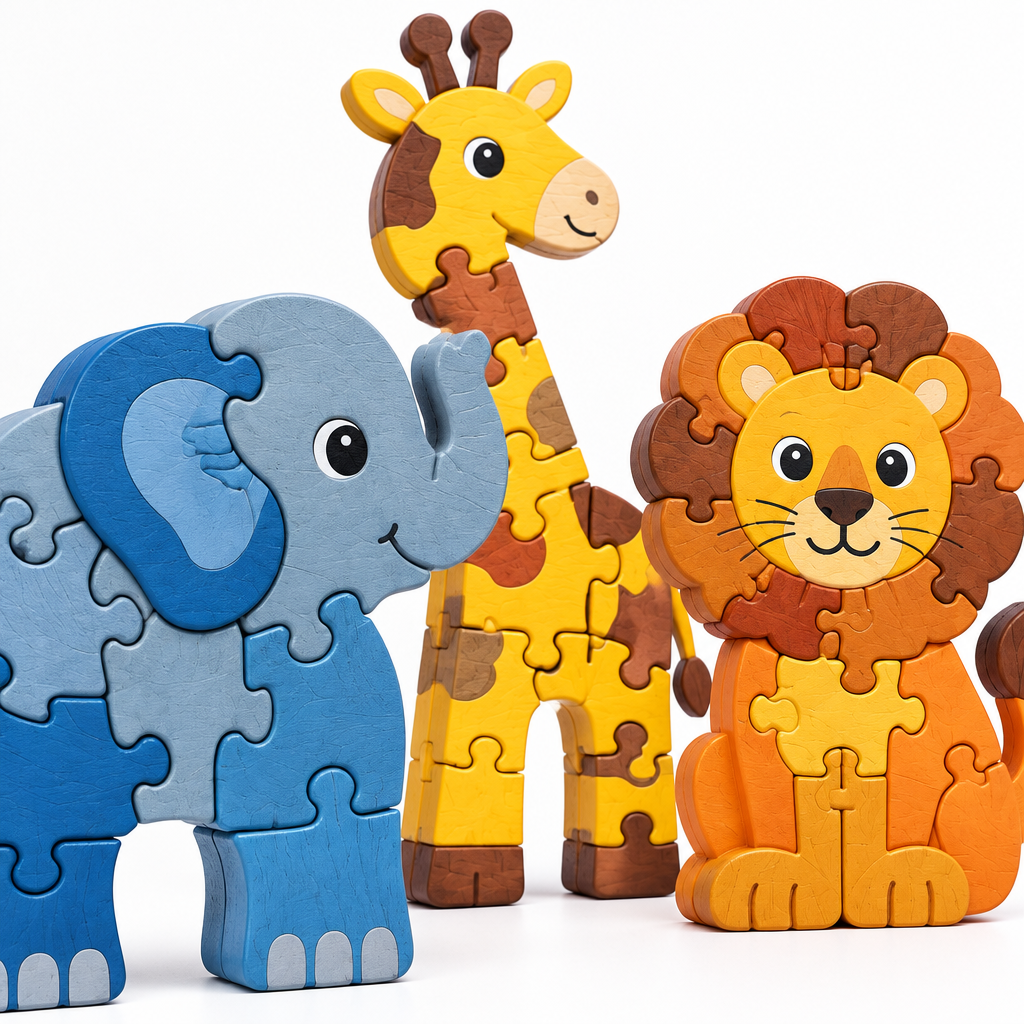 Close-up of the chunky interlocking pieces of the wooden lion's mane