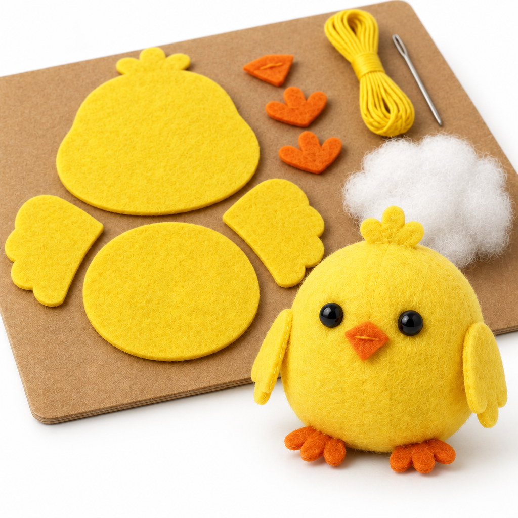 Close-up of the punched stitch holes along the edge of the yellow felt pieces