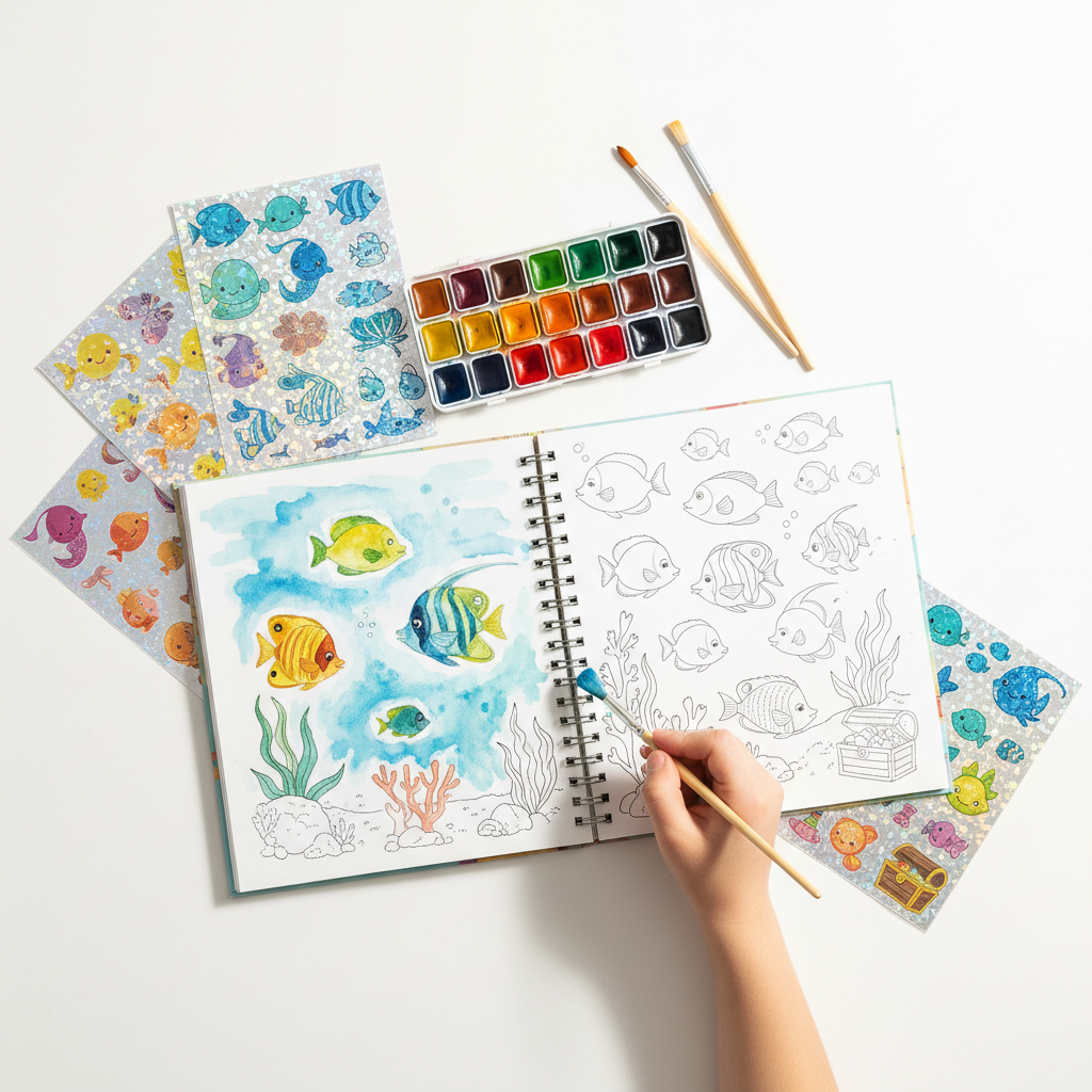 SparkleStudio Watercolor & Sticker Book Set